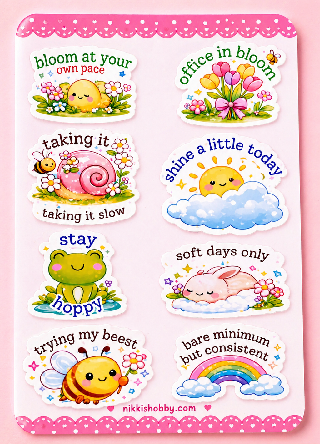 Kawaii Mental Health Sticker Sheet 🌸 Cute Motivational Vinyl Stickers | Self Care, Positive Quotes, Planner & Journal Stickers
