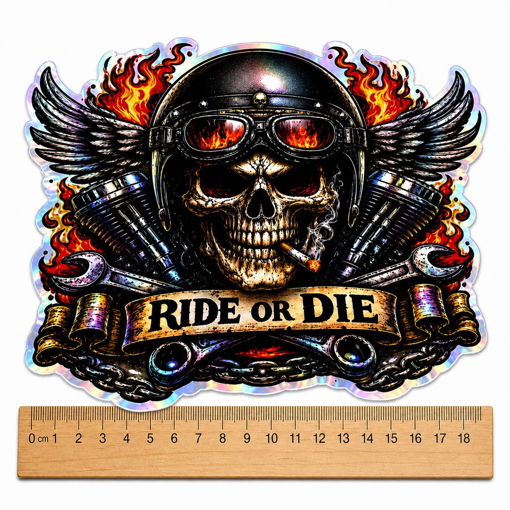 Ride or Die Skull Sticker – Biker Helmet Decal – 6.5 Inch Vinyl