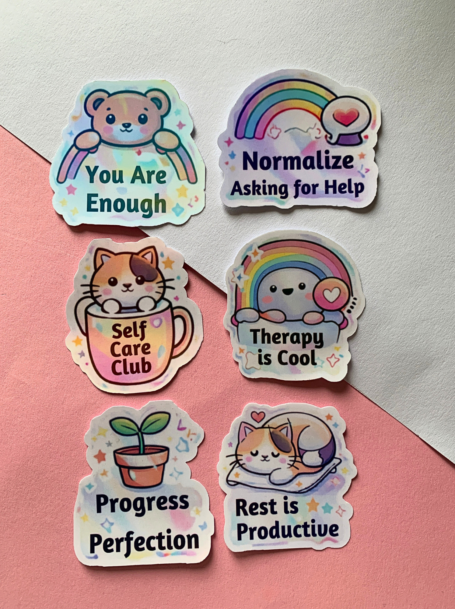 Mental Health Sticker Pack 2 | Self Care Stickers | Cute Kawaii Therapy Stickers | Positive Affirmation Vinyl Stickers
