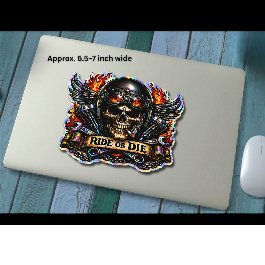 Ride or Die Skull Sticker – Biker Helmet Decal – 6.5 Inch Vinyl