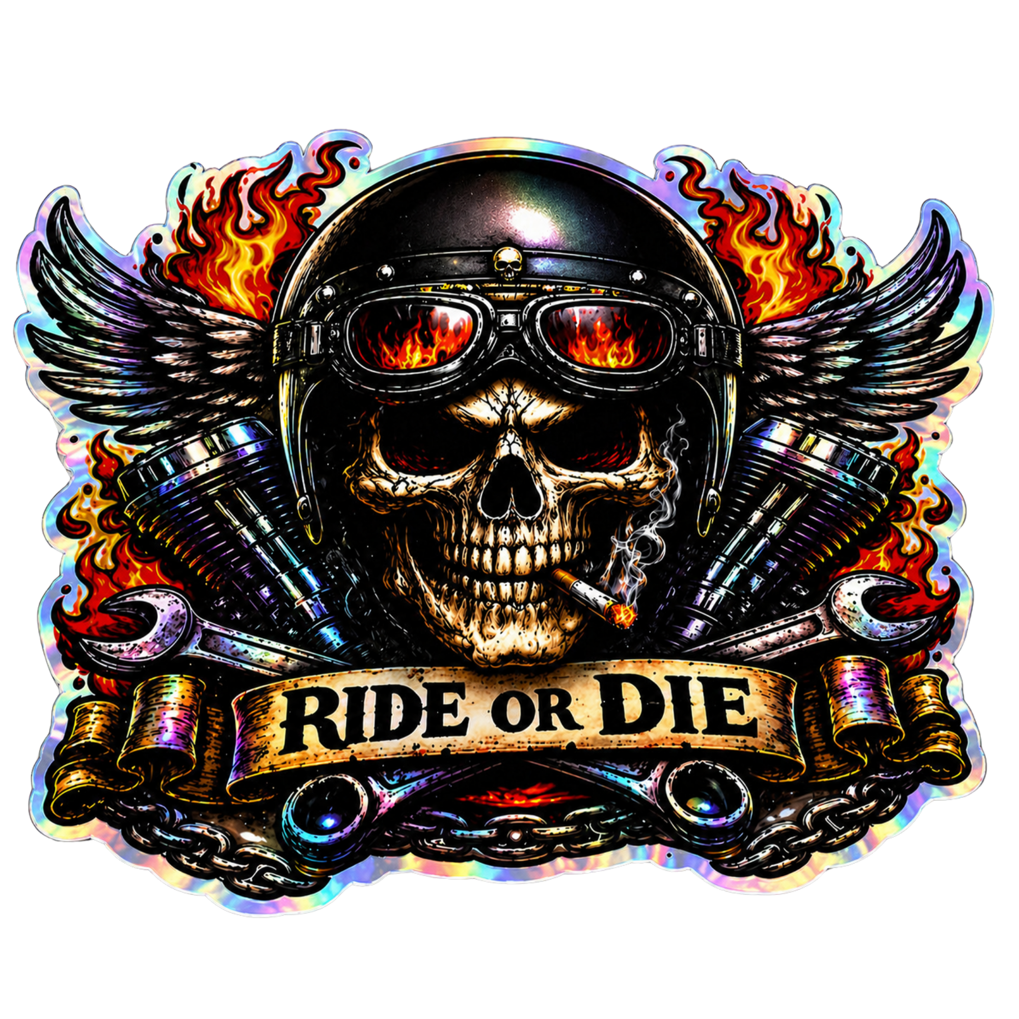 Ride or Die Skull Sticker – Biker Helmet Decal – 6.5 Inch Vinyl